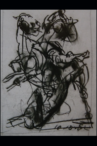 Pferd und Reiter, Kohlezeichnung, 1992, (WV 00391).jpg